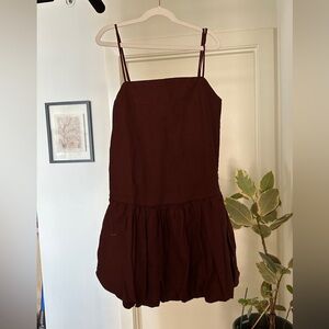 Onia air linen bubble mini dress in rum
